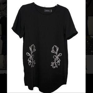 Minkpink black dress with gold flower studs